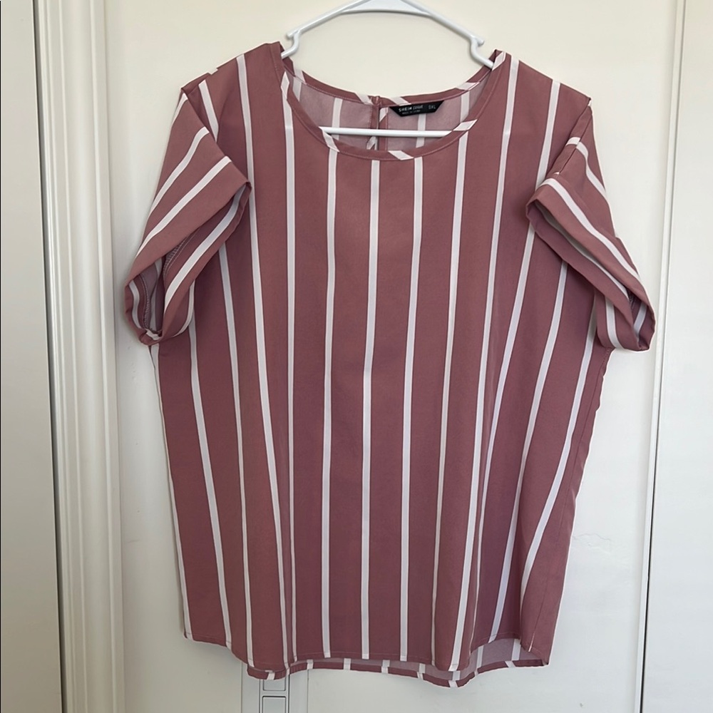 SHEIN Rose Boxy Blouse with Mandarin Collar